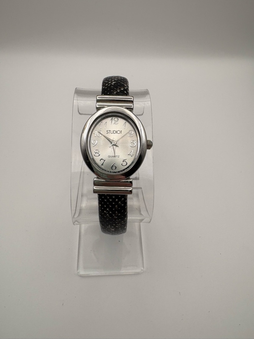 Studio Time Silver-Tone Watch with Black Faux Snake‎ Skin Bracelet